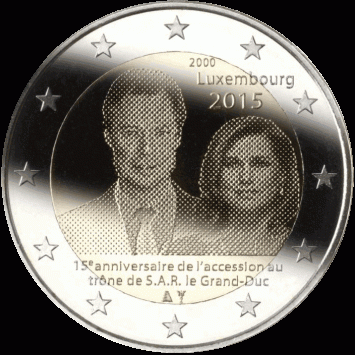 Luxemburg 2 euro 2015 15 jaar sinds troonsbestijging Henri UNC